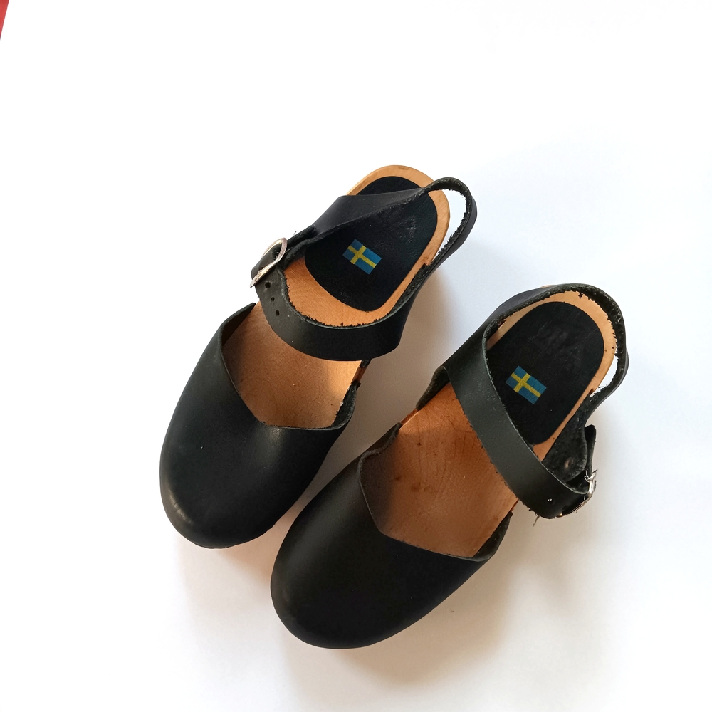Free People MIA Sofia Mary Jane Black Leather Swedish Wooden Clogs Size 38 | 7 - Picture 3 of 10